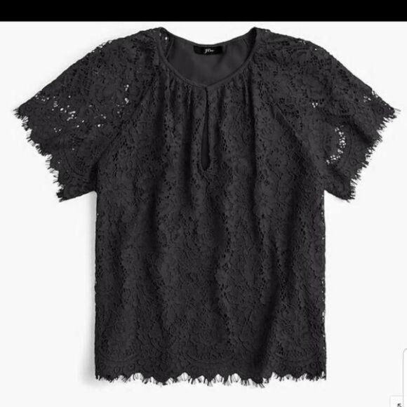 J. Crew Short Sleeve Lace Top Black Size Small Round Neckline Pull On Styling - Picture 2 of 7